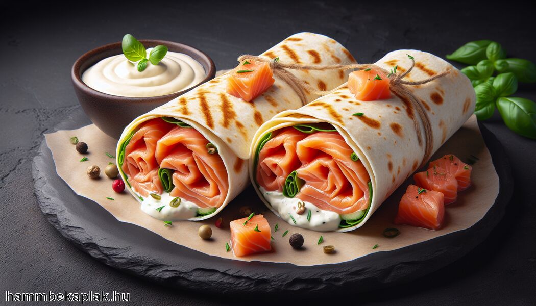 Készítsd el a szószt, pl joghurt vagy majonéz - Lazacos wrap » egyszerű és ízletes recept