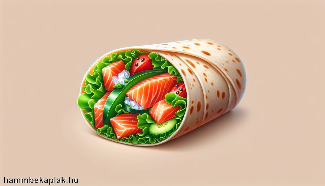 Wrap töltése, lazac és zöldségek elhelyezése - Lazacos wrap » egyszerű és ízletes recept